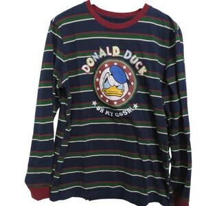 Disney Mens Sz L Navy Striped Donald Duck Long Sleeve Crew Neck Shirt